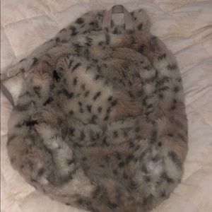 Pottery Barn Faux Snow Leopard fur Backpack